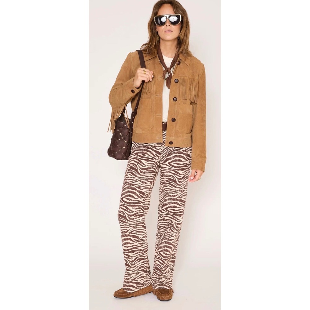 MKT Studio The Jagger Zebra Print Wide Leg 90s Jeans Brown Cream Size 28 NWT